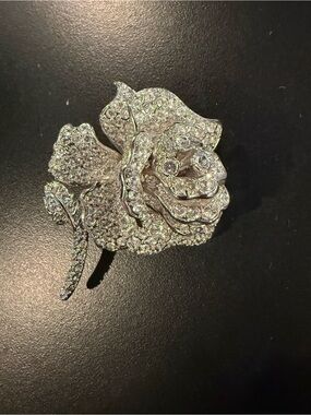 Vintage Authentic Nolan Miller Pavé Rhinestone Rose Brooch - Like New
